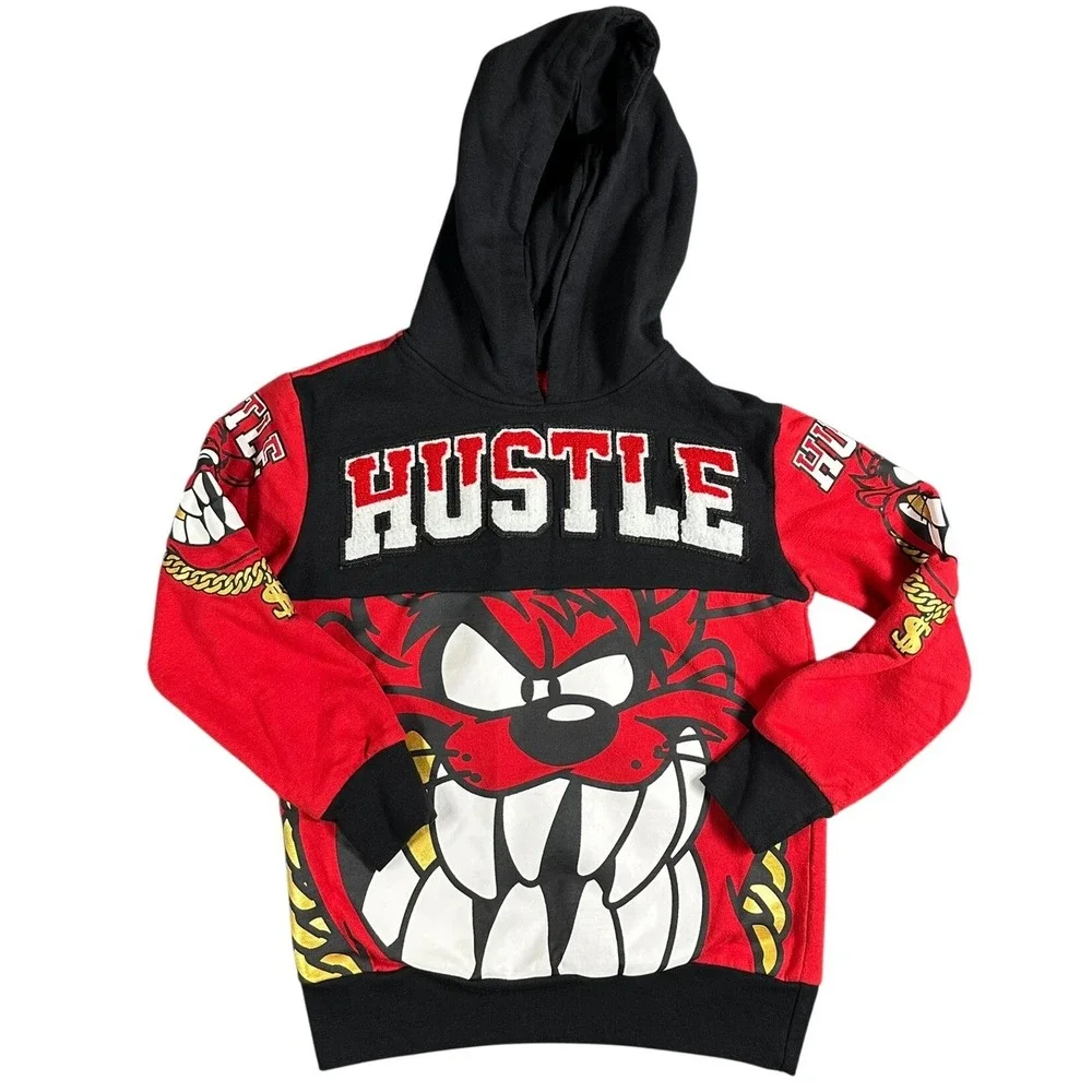 Looney Tunes Taz Hustle Hoodie Kids Medium 8 Red‎ Black Tasmanian Devil Pullover